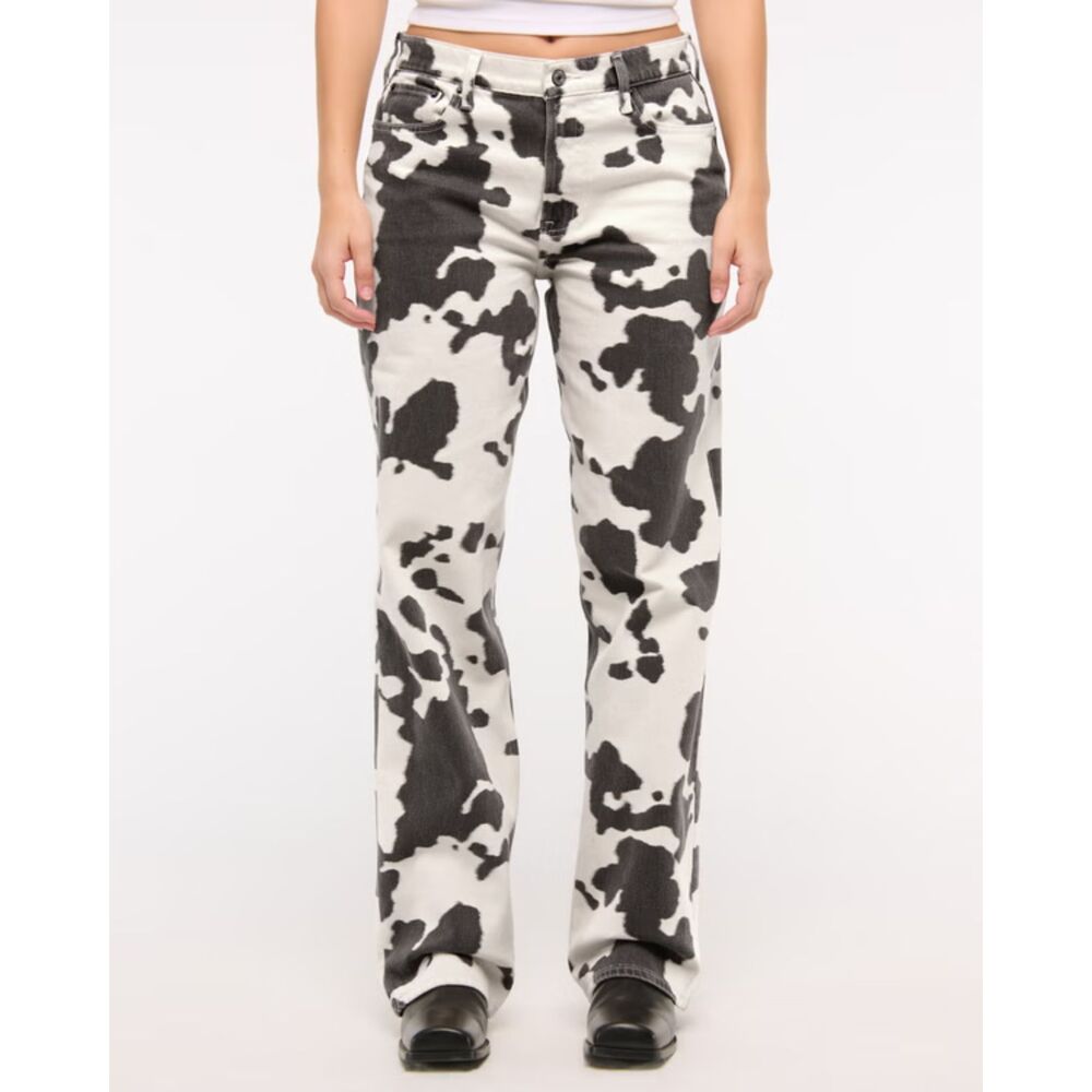 Abercrombie cow print low rise baggy curve love jeans, size 33R